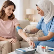 A woman having a blood test as part of female hormone health monitoring