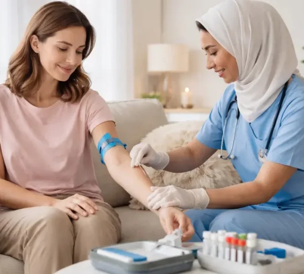 A woman having a blood test as part of female hormone health monitoring