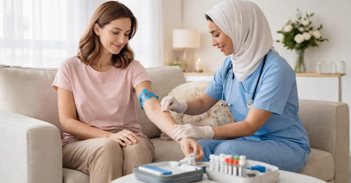 A woman having a blood test as part of female hormone health monitoring