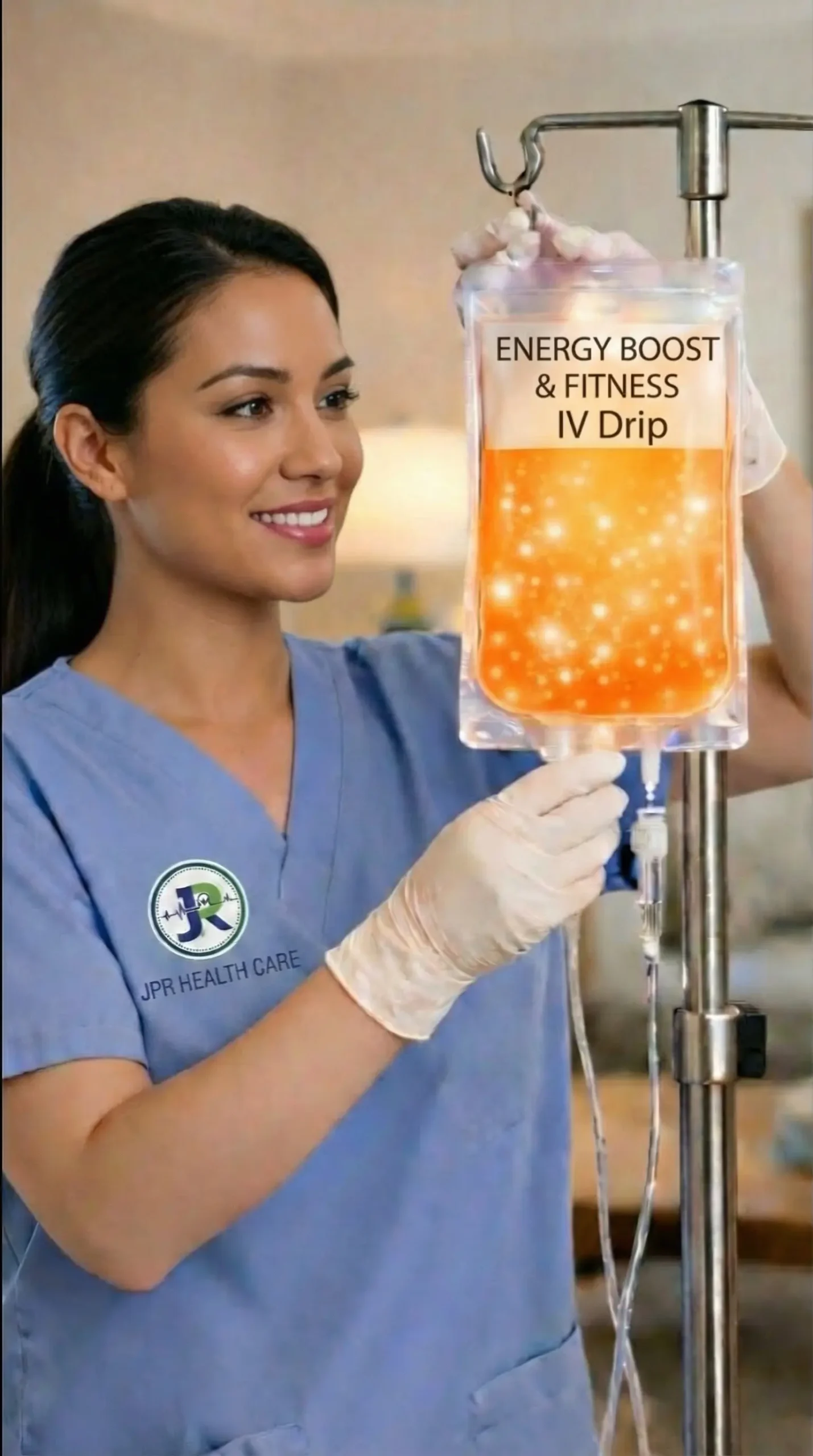 A nurse administering energy boost & fitness IV therapy in Dubai