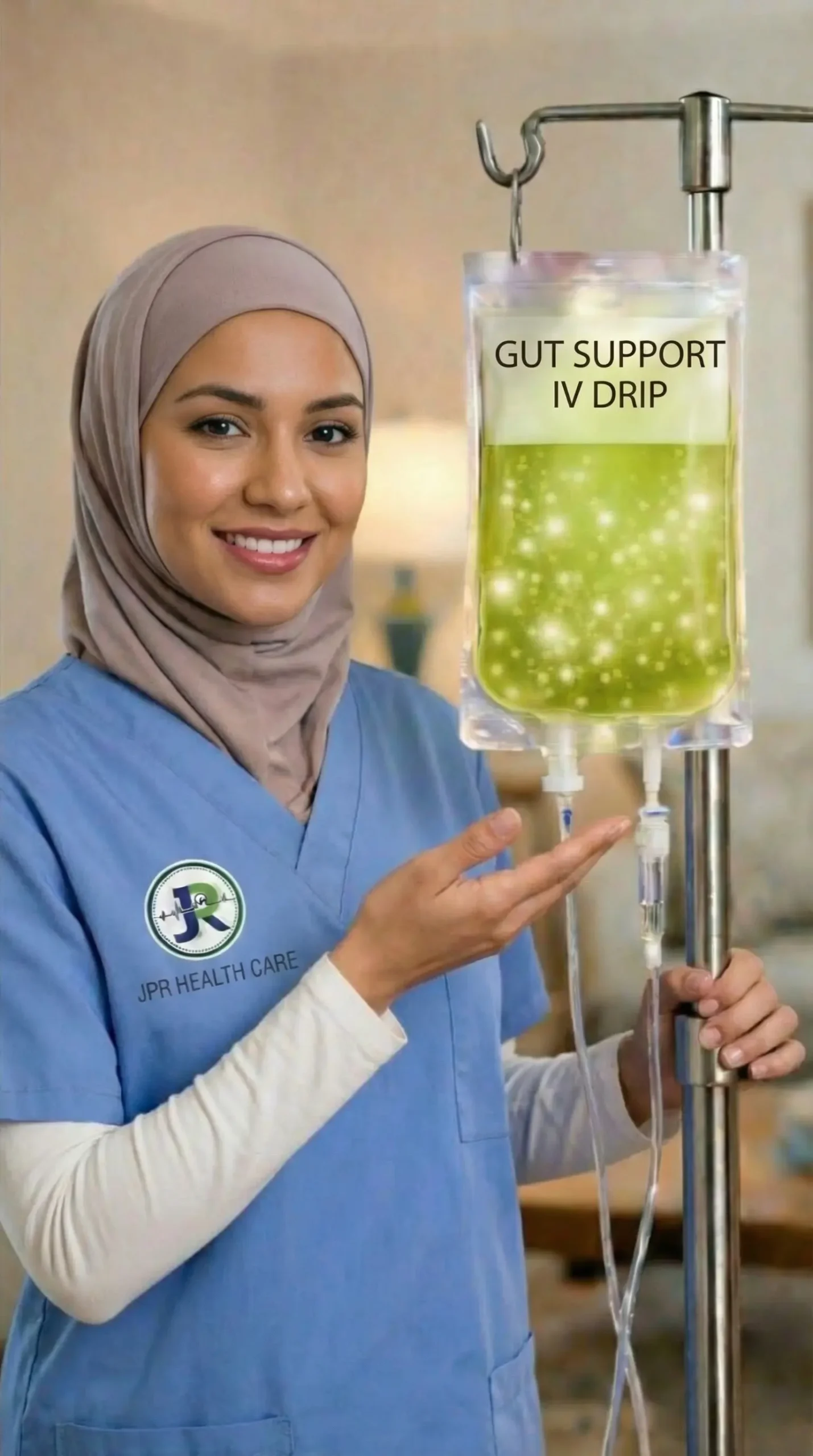 A nurse administering gut health IV Drip in Dubai