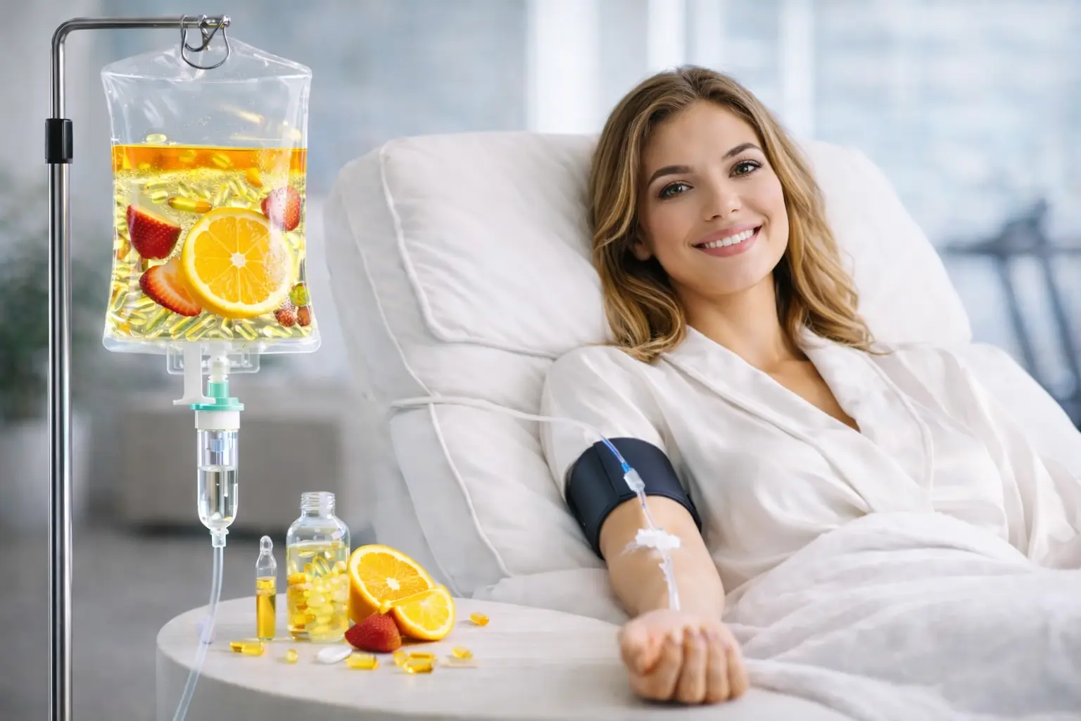 A women receiving Skin Glow IV Therapy in Dubai