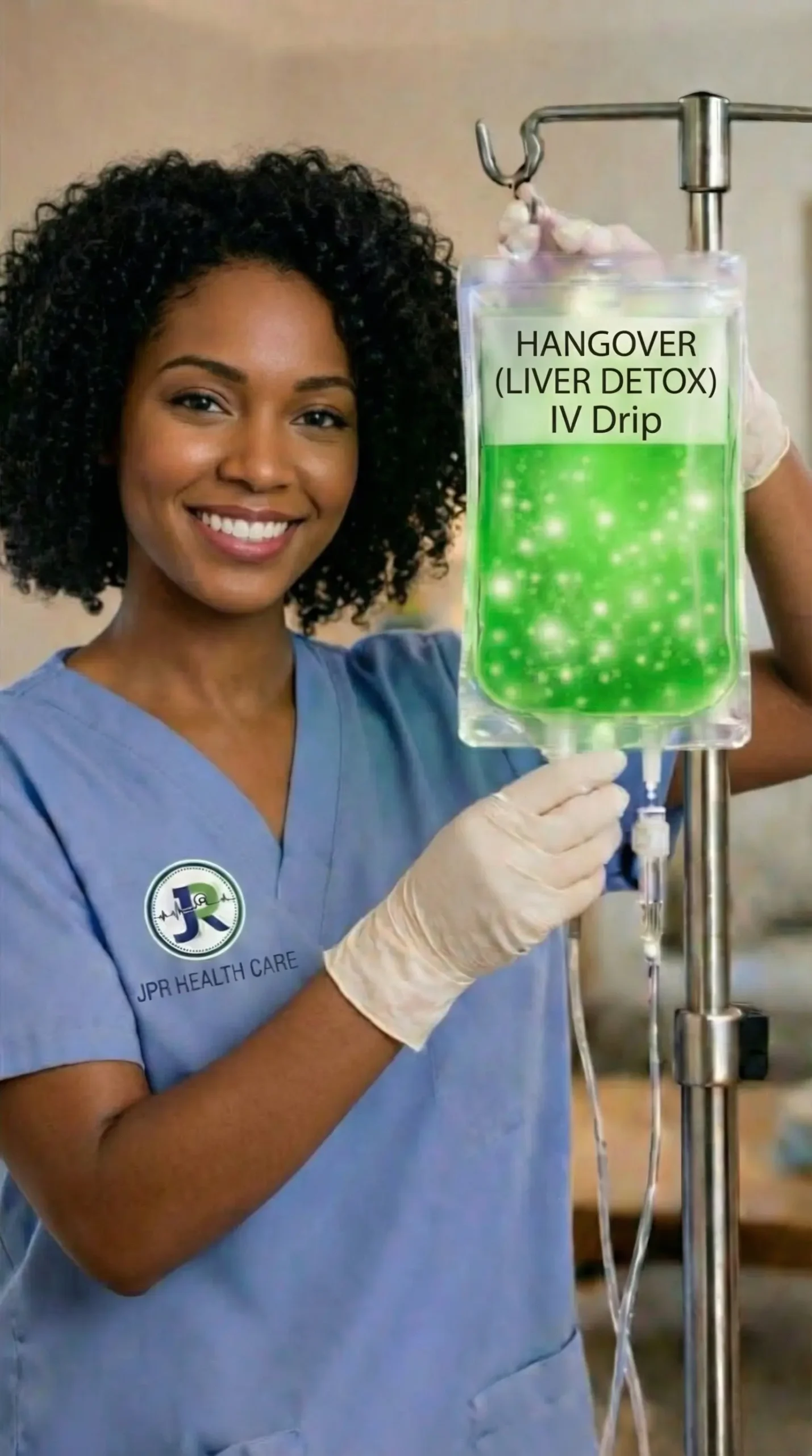 A nurse administering the Hangover(Liver Detox) IV Drip