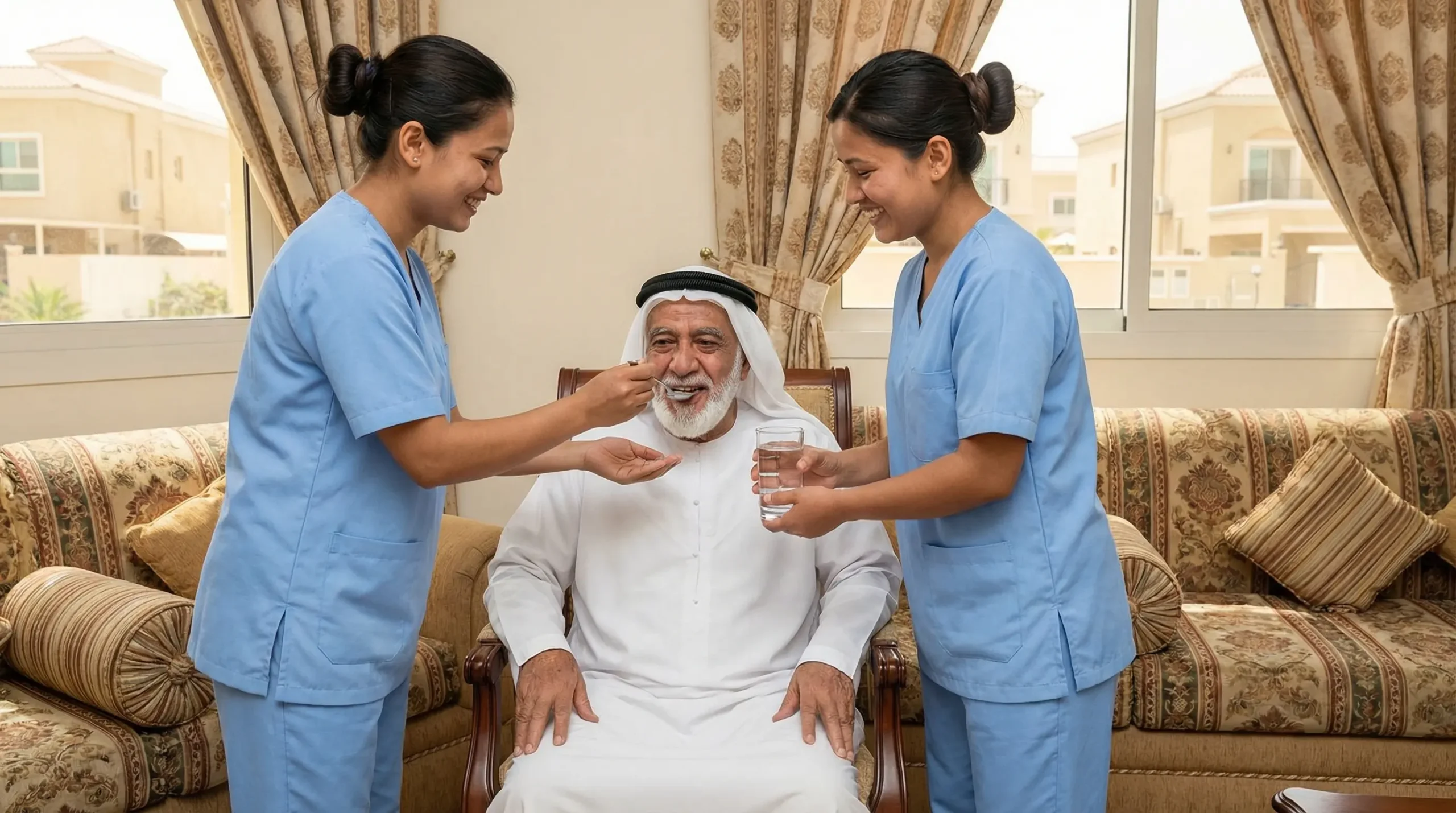Home nurse caring a patient from one of the best home health care in Al Ain