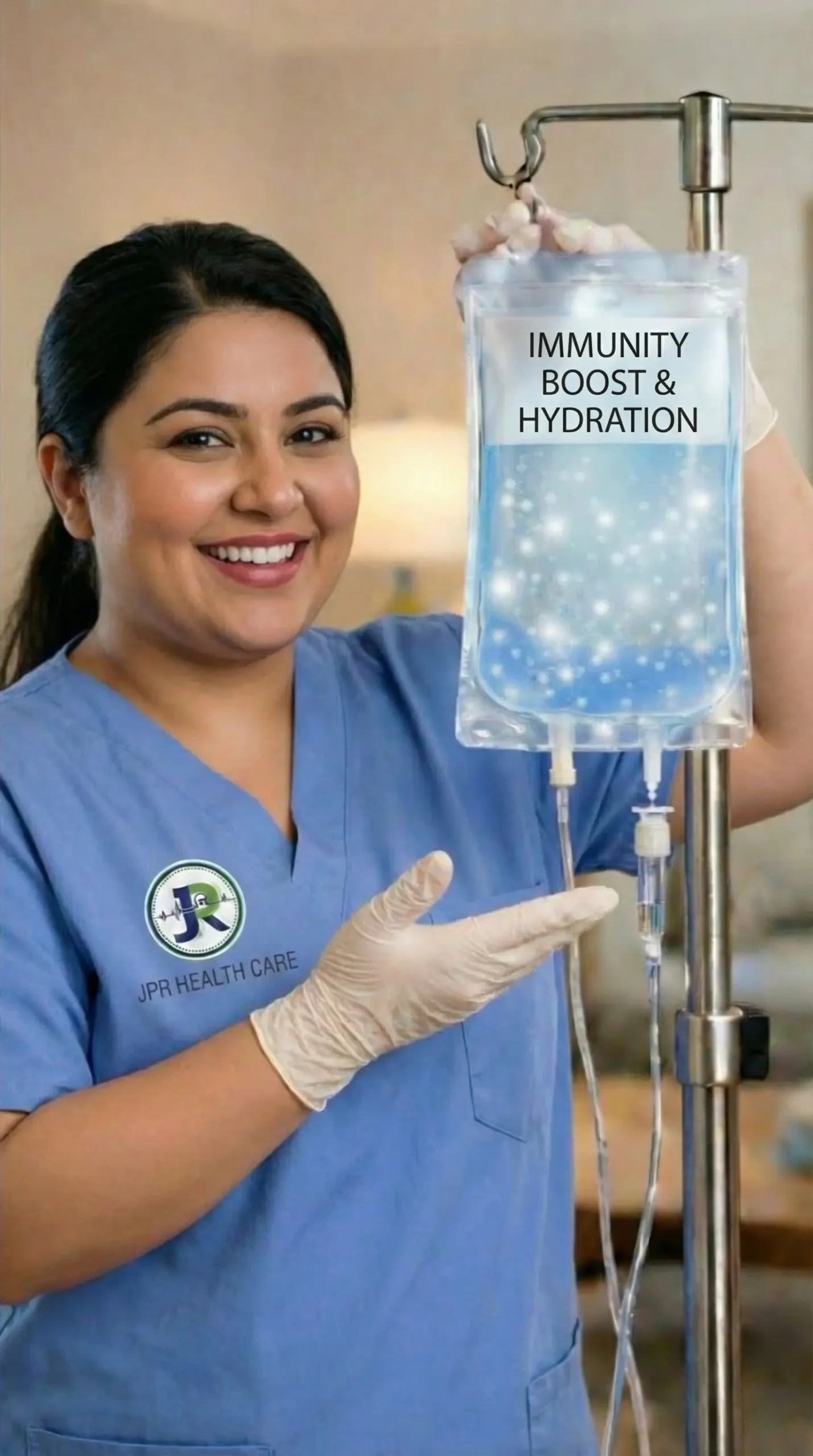A nurse administering immunity booster and hydration IV therapy