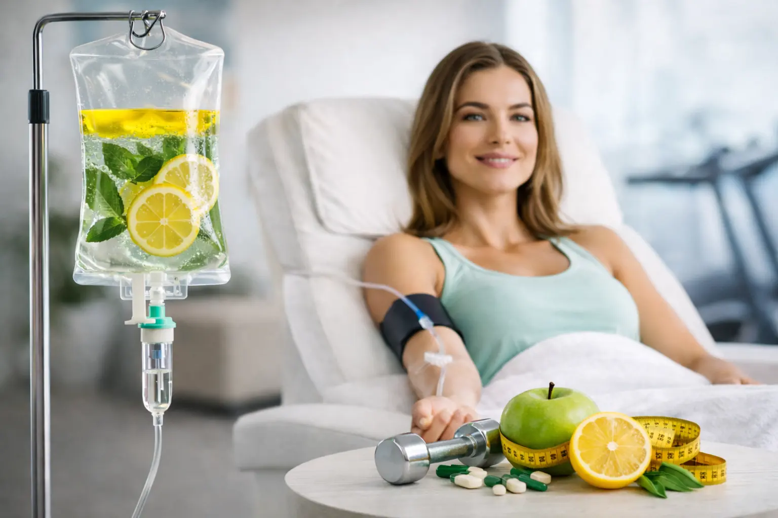 A women in undergoing weight loss IV therapy in Dubai