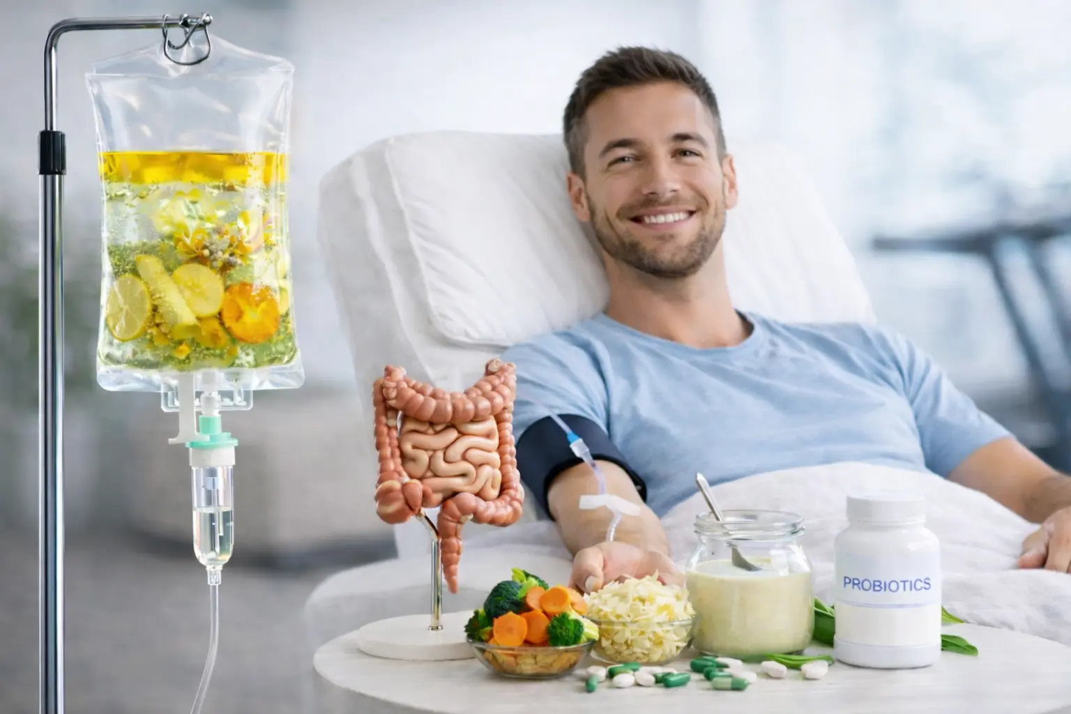 A person receiving gut health IV therapy in Dubai