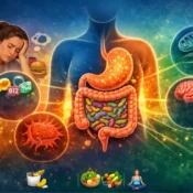 Illustration of gut microbiome and its impact on energy levels