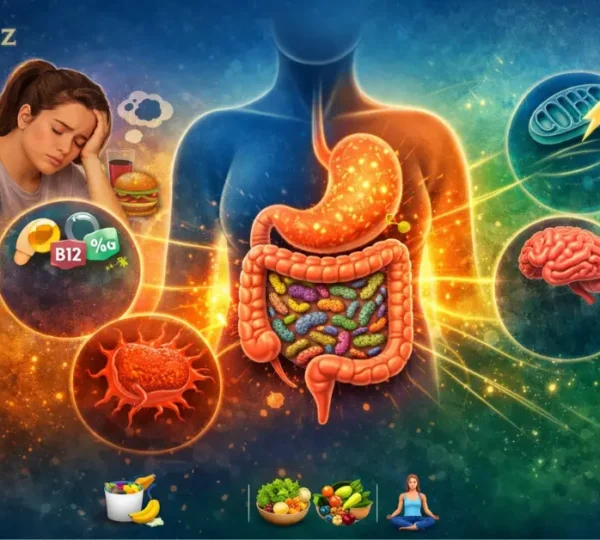 Illustration of gut microbiome and its impact on energy levels