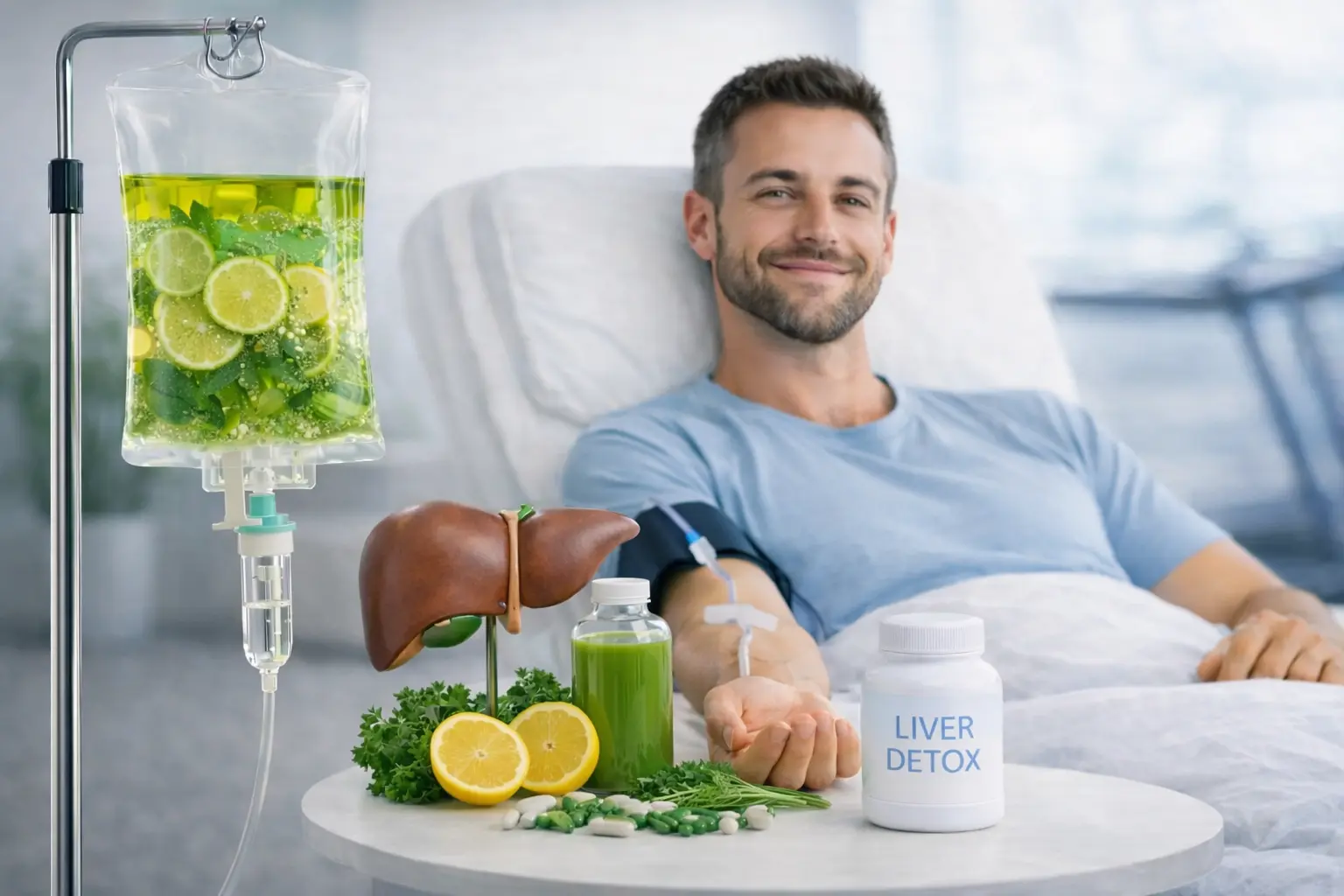 A person receiving hangover (Liver Detox) IV Therapy in Dubai