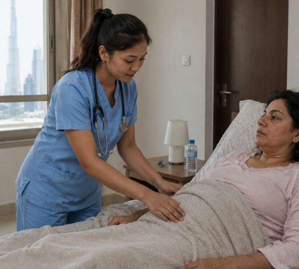 Comprehensive home nursing skin assessment and wound care management for bedridden patients, including pressure injury prevention, diabetic wound monitoring, moisture-associated skin damage evaluation, and professional in-home patient care in Dubai.