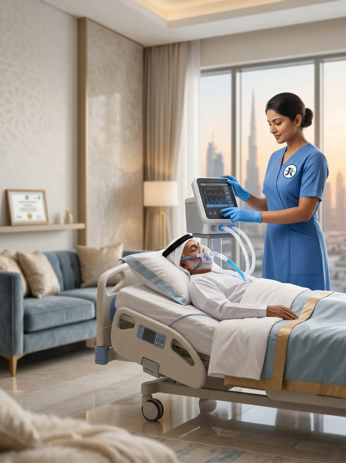 ventilator care at home in UAE by a licensed nurse